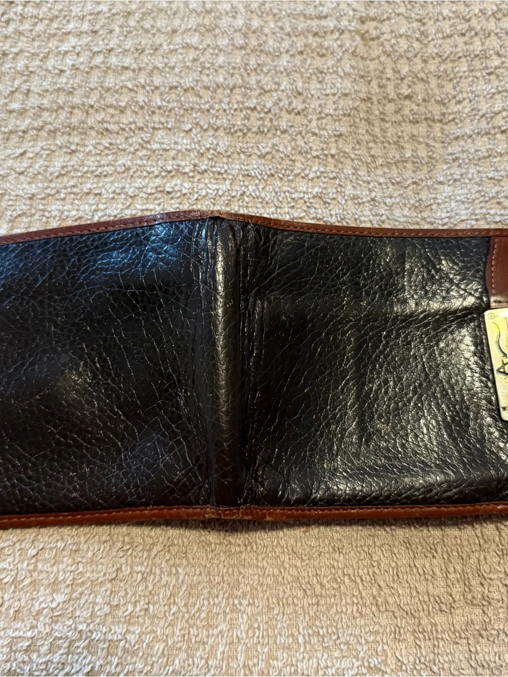 Classic Black Leather Money Clip Wallet with Brown Trim